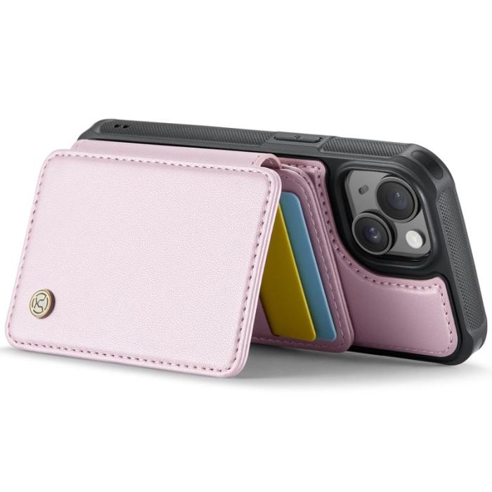 JEEHOOD - JEEHOOD J05 Fodral för iPhone 15 Plus Läder med Kortficka - Rosa