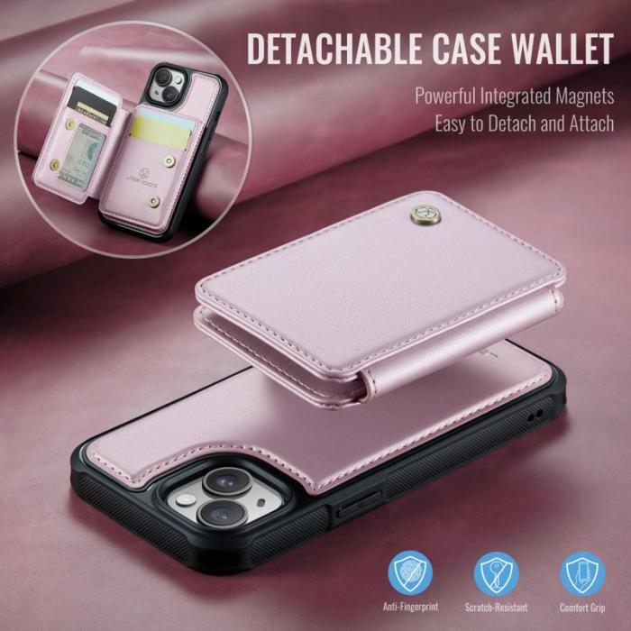 JEEHOOD - JEEHOOD J05 Fodral för iPhone 15 Plus Läder med Kortficka - Rosa