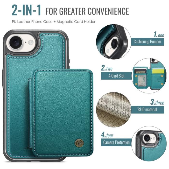 JEEHOOD - JEEHOOD J05 Fodral för iPhone 16e i läder med kortficka - Blå