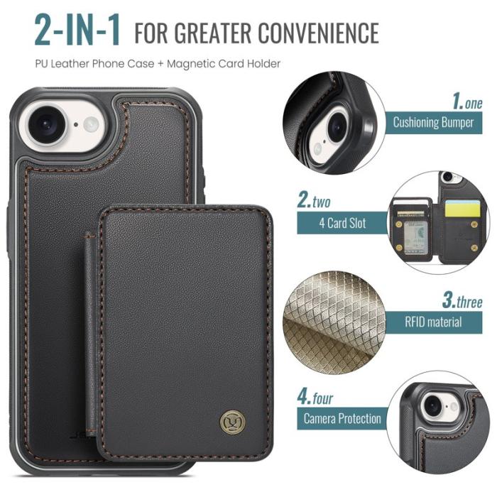 JEEHOOD - JEEHOOD J05 Fodral för iPhone 16e i Läder med Magnetväska - Svart