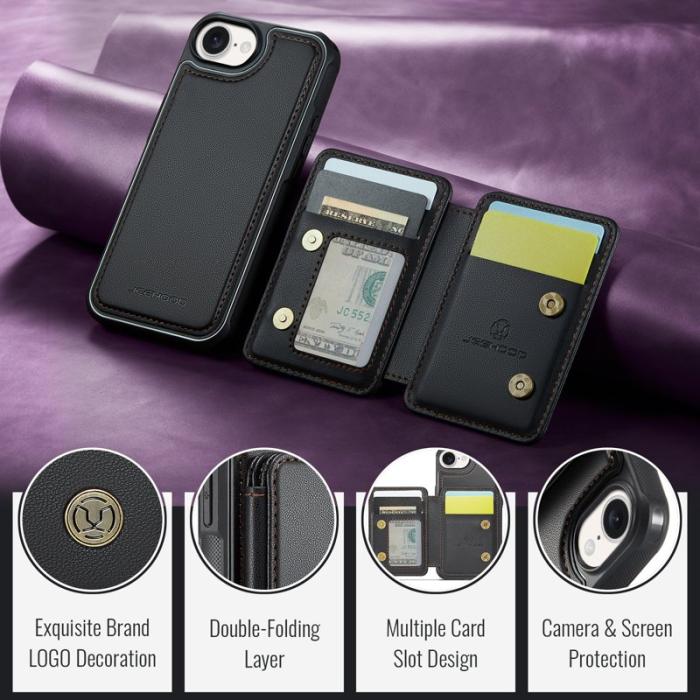 JEEHOOD - JEEHOOD J05 Fodral för iPhone 16e i Läder med Magnetväska - Svart