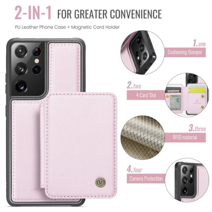 JEEHOOD - JEEHOOD J05 Fodral för Samsung Galaxy S21 Ultra 5G Läder Rosa