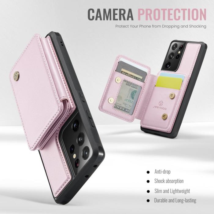 JEEHOOD - JEEHOOD J05 Fodral för Samsung Galaxy S21 Ultra 5G Läder Rosa