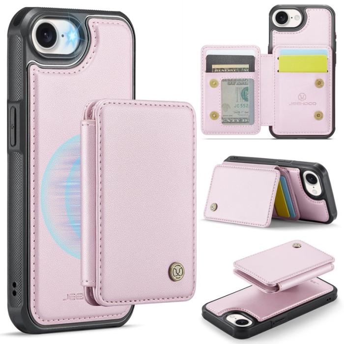 JEEHOOD - JEEHOOD J05 Fodral iPhone 16e Läder med Avtagbar Kortväska - Rosa