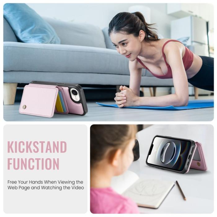 JEEHOOD - JEEHOOD J05 Fodral iPhone 16e Läder med Avtagbar Kortväska - Rosa