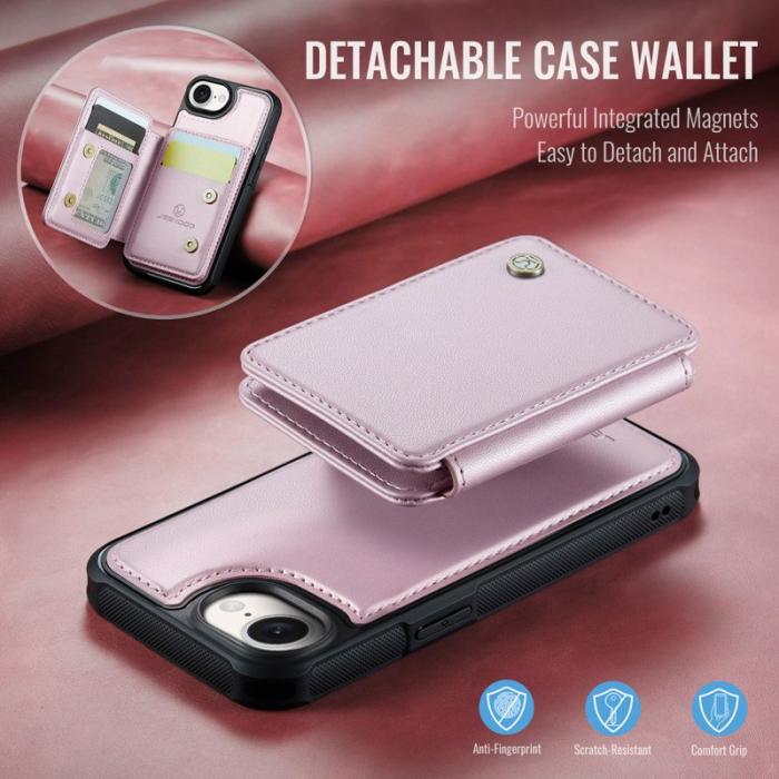 JEEHOOD - JEEHOOD J05 Fodral iPhone 16e Läder med Avtagbar Kortväska - Rosa