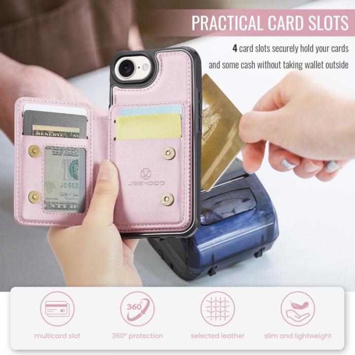 JEEHOOD - JEEHOOD J05 Fodral iPhone 16e Läder med Avtagbar Kortväska - Rosa