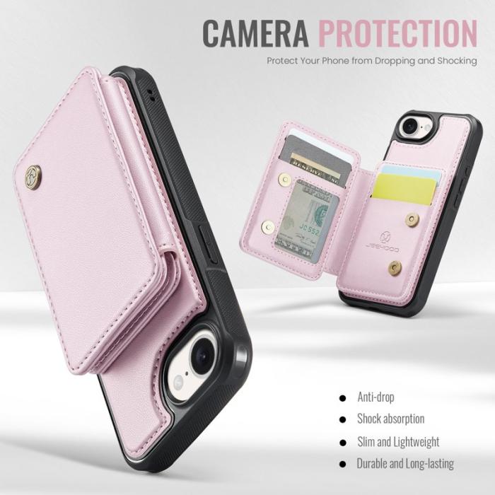 JEEHOOD - JEEHOOD J05 Fodral iPhone 16e Läder med Avtagbar Kortväska - Rosa