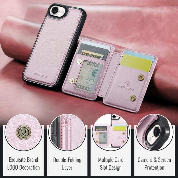 JEEHOOD - JEEHOOD J05 Fodral iPhone 16e Läder med Avtagbar Kortväska - Rosa