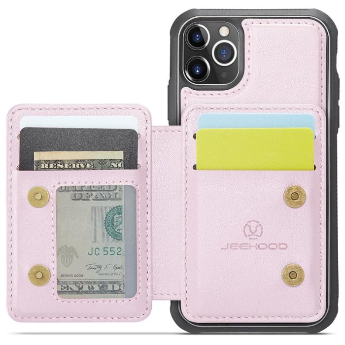 JEEHOOD - JEEHOOD J05 iPhone 11 Pro Max Skal Läder med Kortfack - Rosa
