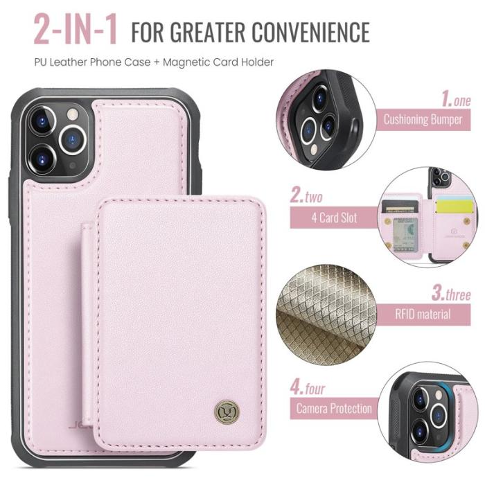 JEEHOOD - JEEHOOD J05 iPhone 11 Pro Max Skal Läder med Kortfack - Rosa