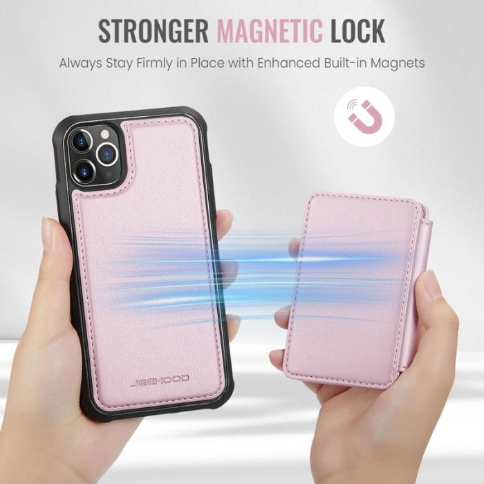 JEEHOOD - JEEHOOD J05 iPhone 11 Pro Max Skal Läder med Kortfack - Rosa