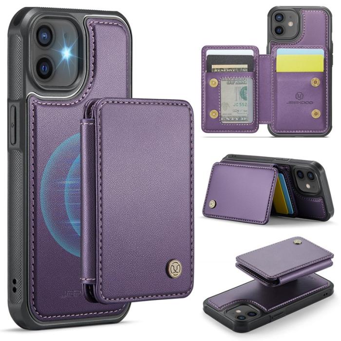 JEEHOOD - JEEHOOD J05 iPhone 12 / 12 Pro Skal Läder med Magnetficka Lila