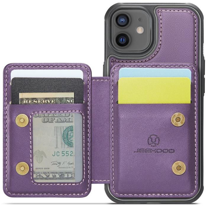 JEEHOOD - JEEHOOD J05 iPhone 12 / 12 Pro Skal Läder med Magnetficka Lila