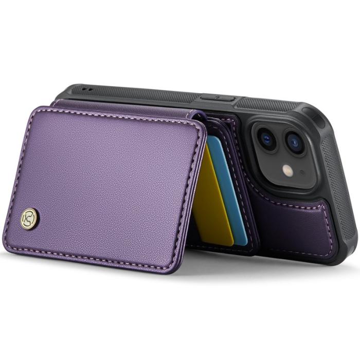 JEEHOOD - JEEHOOD J05 iPhone 12 / 12 Pro Skal Läder med Magnetficka Lila