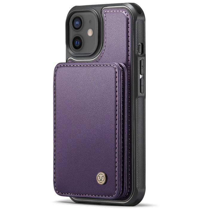 JEEHOOD - JEEHOOD J05 iPhone 12 / 12 Pro Skal Läder med Magnetficka Lila