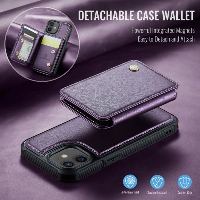 JEEHOOD - JEEHOOD J05 iPhone 12 / 12 Pro Skal Läder med Magnetficka Lila