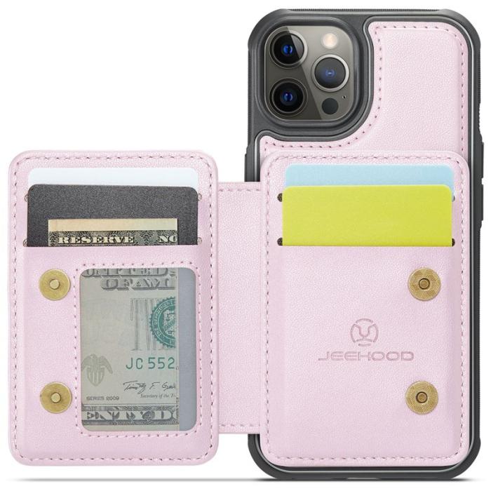 JEEHOOD - JEEHOOD J05 iPhone 12 Pro Max Skal Läder med Kortfack - Rosa