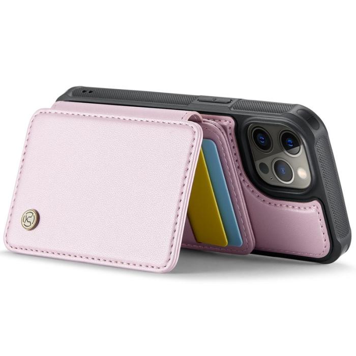 JEEHOOD - JEEHOOD J05 iPhone 12 Pro Max Skal Läder med Kortfack - Rosa