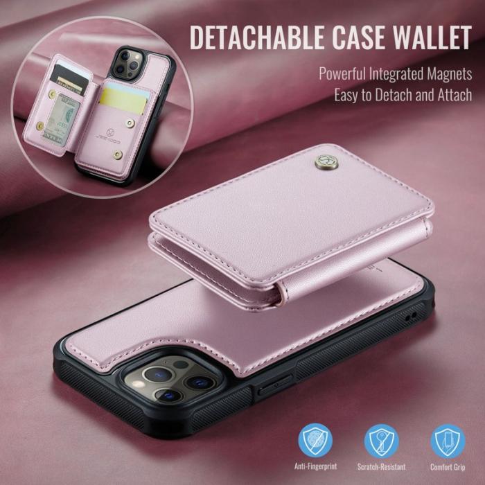 JEEHOOD - JEEHOOD J05 iPhone 12 Pro Max Skal Läder med Kortfack - Rosa