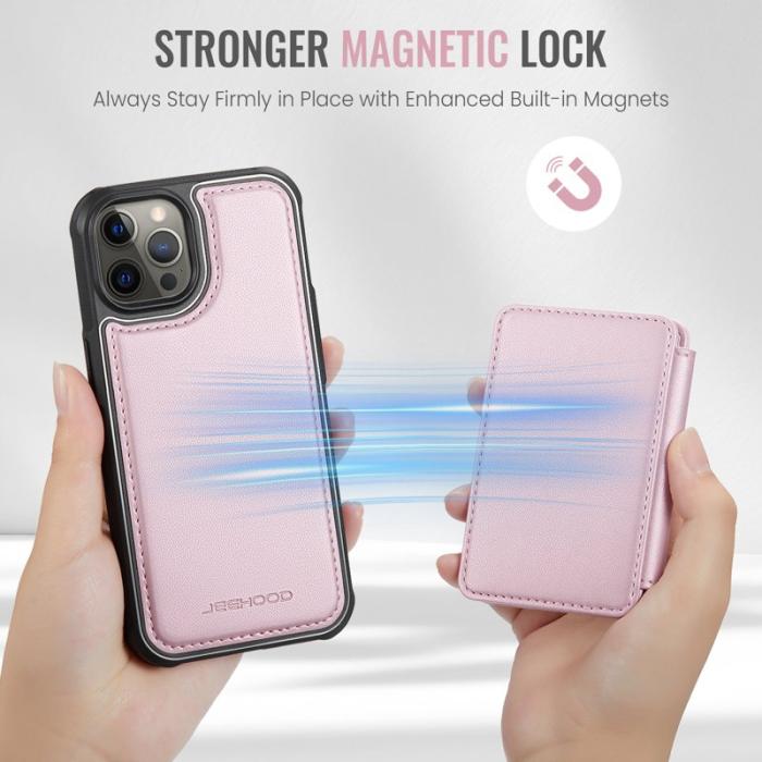 JEEHOOD - JEEHOOD J05 iPhone 12 Pro Max Skal Läder med Kortfack - Rosa