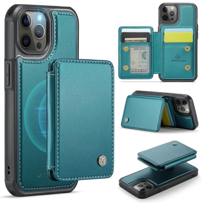 JEEHOOD - JEEHOOD J05 iPhone 12 Pro Max Skal Läder med Magnetficka Cyan