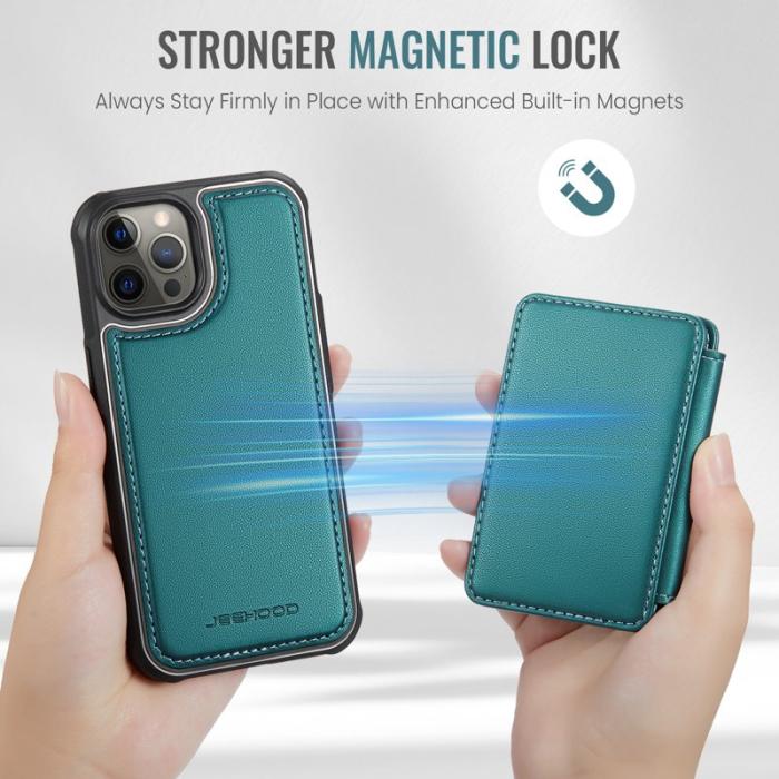 JEEHOOD - JEEHOOD J05 iPhone 12 Pro Max Skal Läder med Magnetficka Cyan