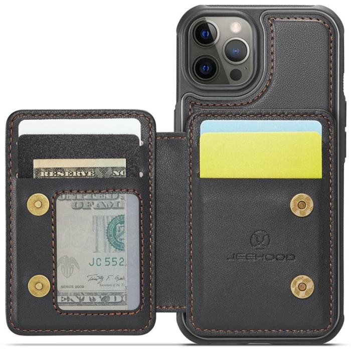 JEEHOOD - JEEHOOD J05 iPhone 12 Pro Max Skal Läder med Magnetficka - Svart