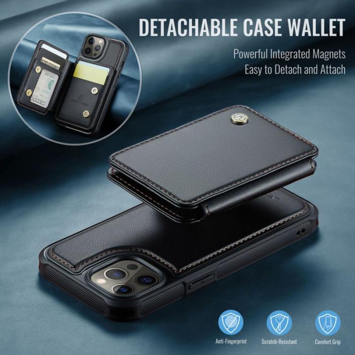 JEEHOOD - JEEHOOD J05 iPhone 12 Pro Max Skal Läder med Magnetficka - Svart