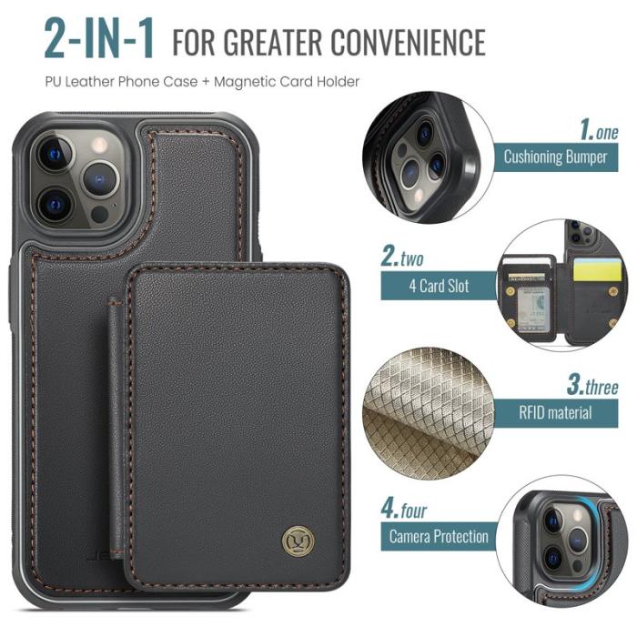 JEEHOOD - JEEHOOD J05 iPhone 12 Pro Max Skal Läder med Magnetficka - Svart