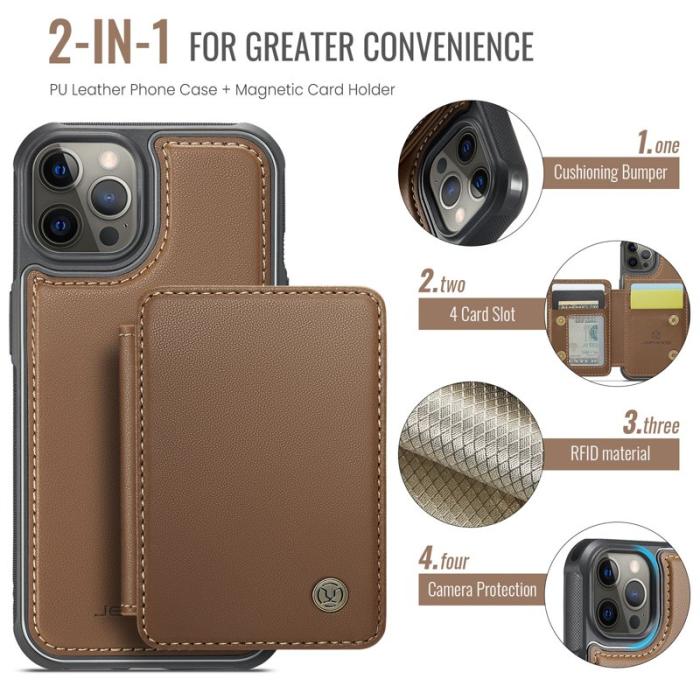JEEHOOD - JEEHOOD J05 iPhone 12 Pro Max Skal Läder Mobilfodral Brun