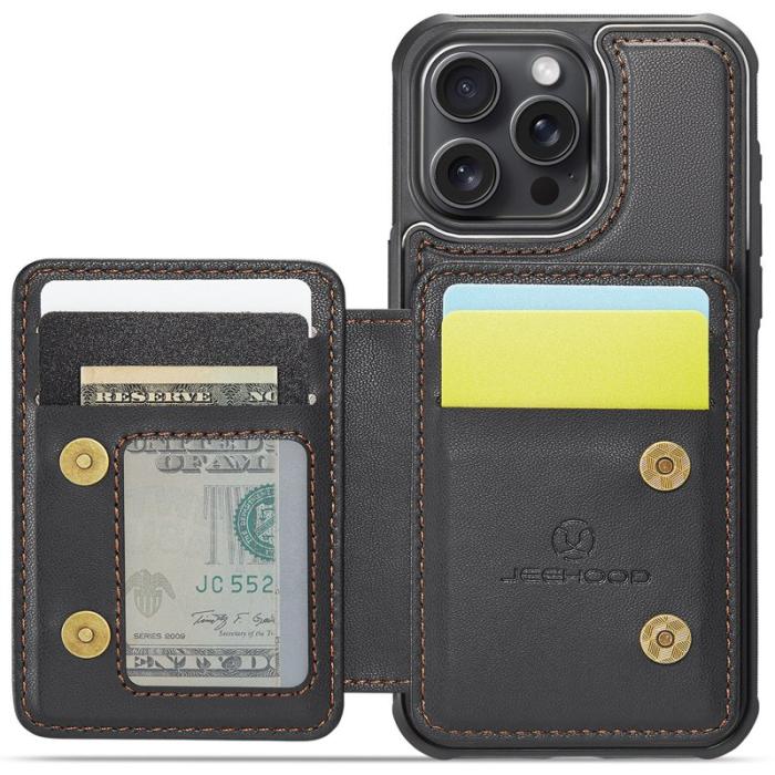 JEEHOOD - JEEHOOD J05 iPhone 13 Pro Max Skal Läder med Magnetficka - Svart
