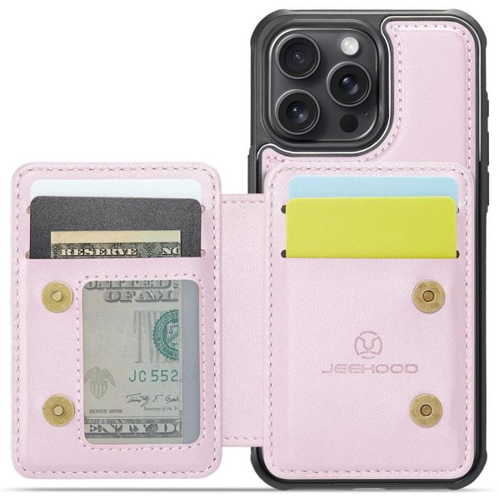 JEEHOOD - JEEHOOD J05 iPhone 13 Pro Max Skal Läder Mobilfodral Rosa