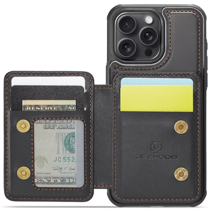 JEEHOOD - JEEHOOD J05 iPhone 13 Pro Skal Läder med Magnetficka - Svart