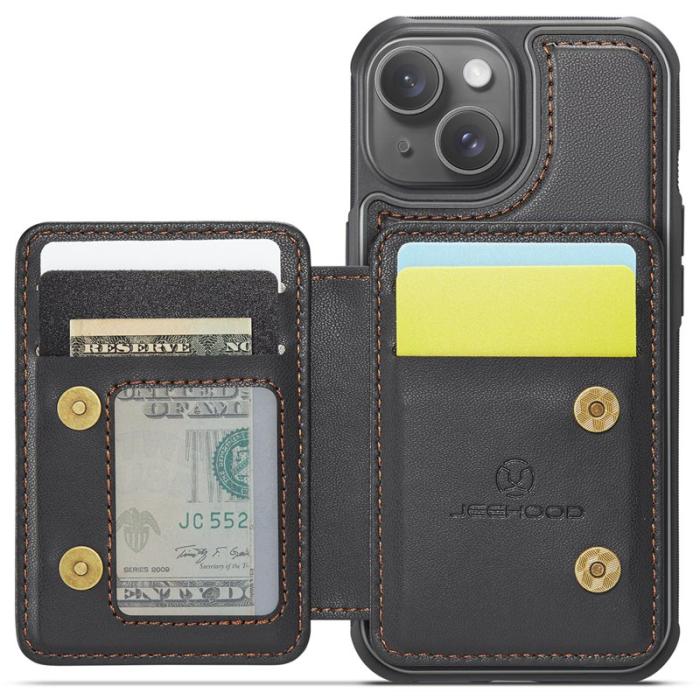 JEEHOOD - JEEHOOD J05 iPhone 14 Plus Skal Läder med Magnetficka - Svart