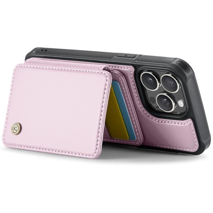 JEEHOOD - JEEHOOD J05 iPhone 14 Pro Max Skal Läder med Kortfack - Rosa