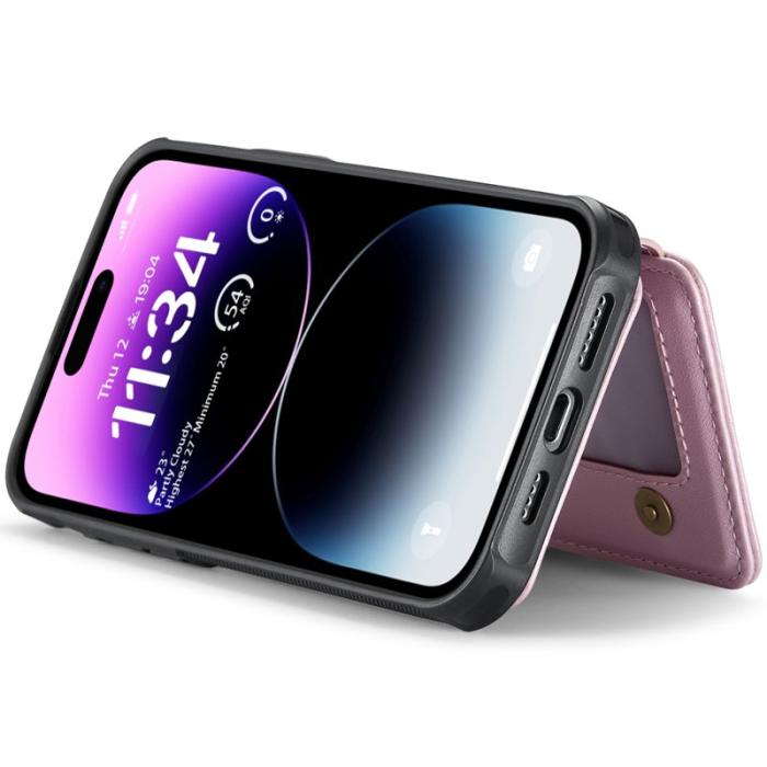 JEEHOOD - JEEHOOD J05 iPhone 14 Pro Max Skal Läder med Kortfack - Rosa