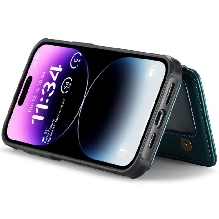 JEEHOOD - JEEHOOD J05 iPhone 14 Pro Max Skal Läder med Magnetficka Cyan