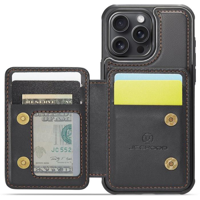 JEEHOOD - JEEHOOD J05 iPhone 14 Pro Max Skal Läder med Magnetficka - Svart