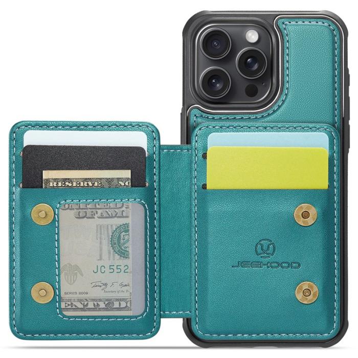 JEEHOOD - JEEHOOD J05 iPhone 14 Pro Skal Läder Mobilfodral Cyan