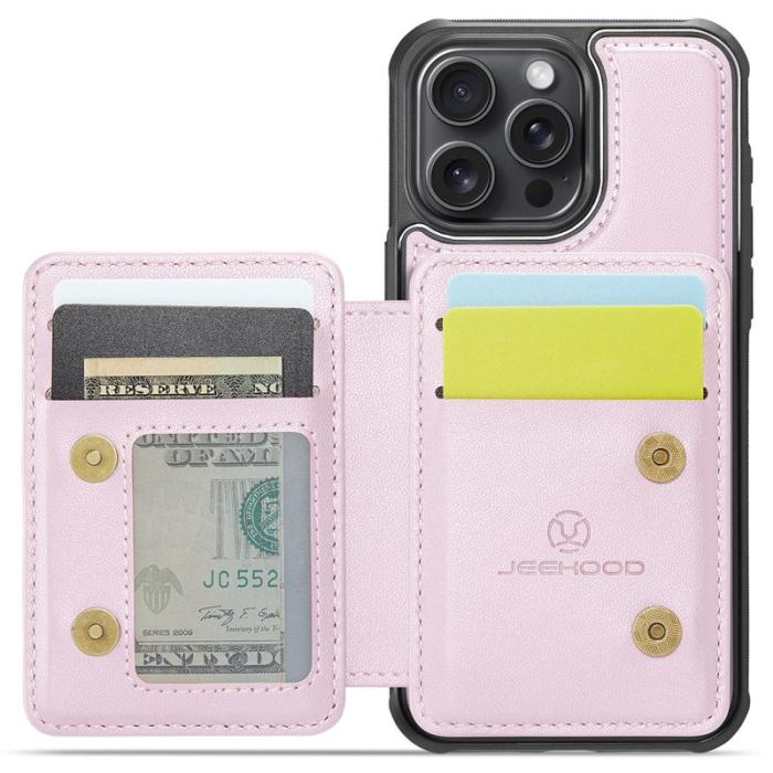 JEEHOOD - JEEHOOD J05 iPhone 14 Pro Skal Läder Mobilfodral Rosa