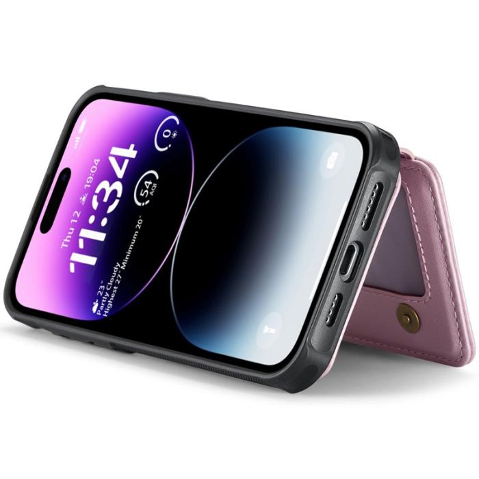 JEEHOOD - JEEHOOD J05 iPhone 14 Pro Skal Läder Mobilfodral Rosa