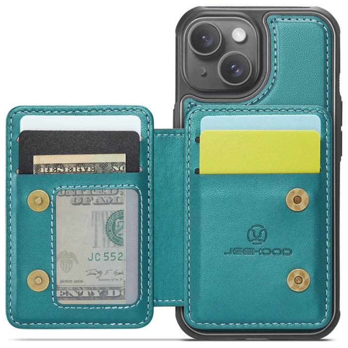 JEEHOOD - JEEHOOD J05 iPhone 15 Plus Skal Läder Mobilfodral Cyan