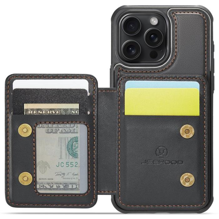 JEEHOOD - JEEHOOD J05 iPhone 15 Pro Fodral Läder med Magnetisk Kortväska - Svart
