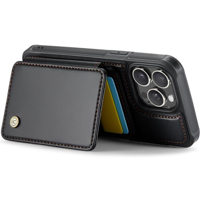 JEEHOOD - JEEHOOD J05 iPhone 15 Pro Fodral Läder med Magnetisk Kortväska - Svart