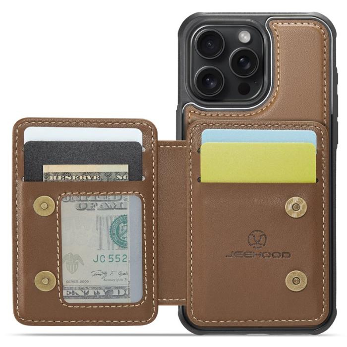 JEEHOOD - JEEHOOD J05 iPhone 15 Pro Max Skal Läder med Kortficka - Brun