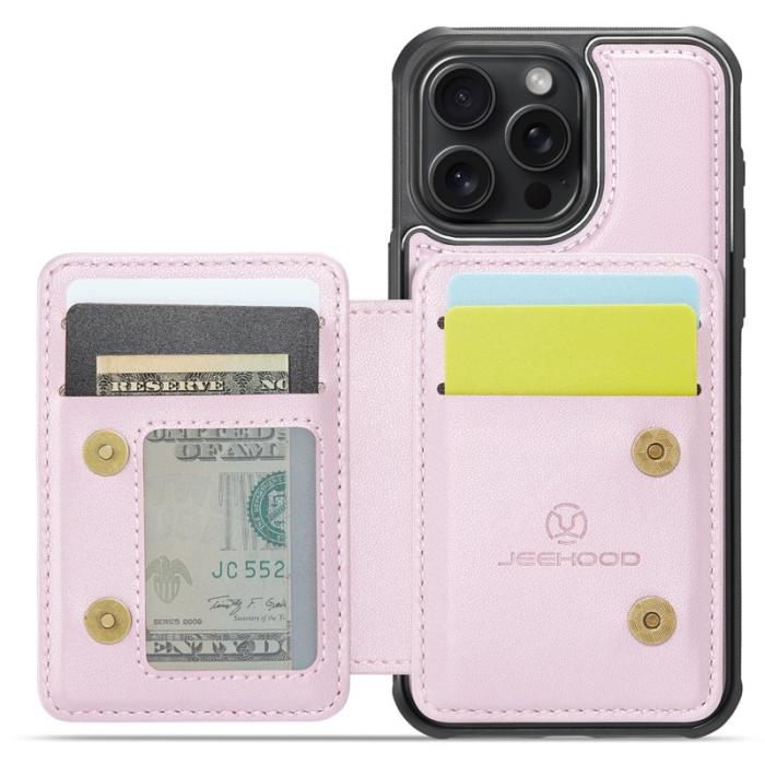 JEEHOOD - JEEHOOD J05 iPhone 15 Pro Max Skal Läder med Kortficka - Rosa