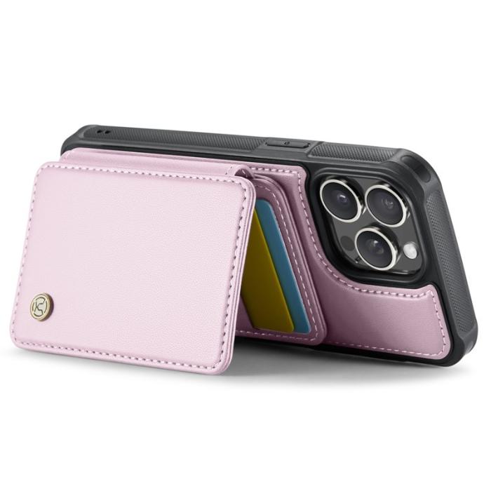 JEEHOOD - JEEHOOD J05 iPhone 15 Pro Max Skal Läder med Kortficka - Rosa