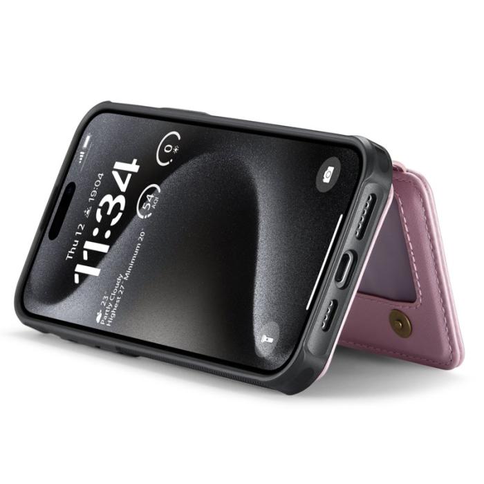 JEEHOOD - JEEHOOD J05 iPhone 15 Pro Max Skal Läder med Kortficka - Rosa