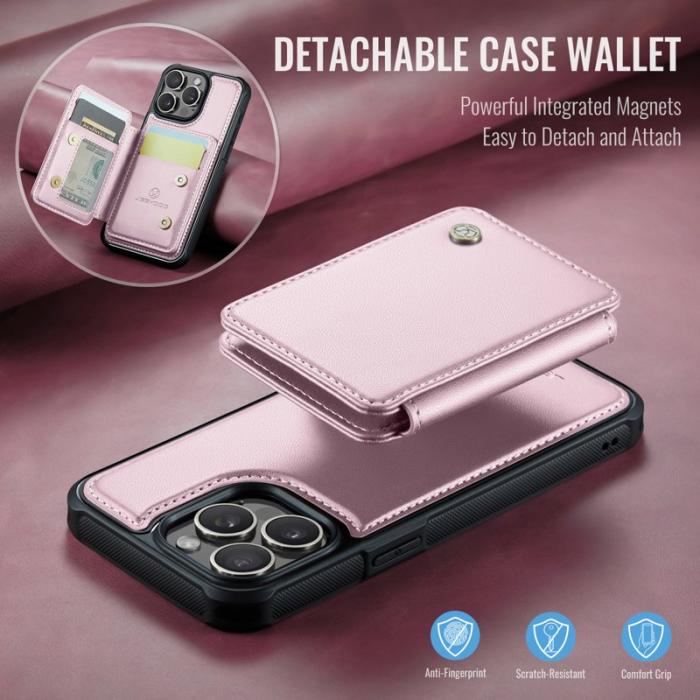 JEEHOOD - JEEHOOD J05 iPhone 15 Pro Max Skal Läder med Kortficka - Rosa